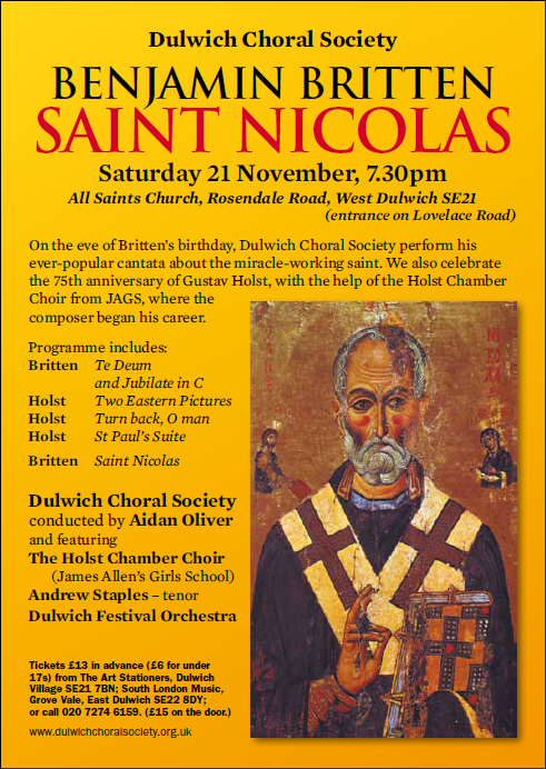 Next concert of the Dulwich Choral Society
